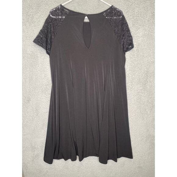 Torrid womens 1 short lace sleeves trapeze black slinky dress keyhole back - Picture 2 of 8